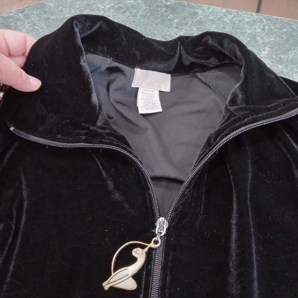 Baby Phat Track Jacket Women's Black Sz S Cat Embossed Velvet Zip Up 90's Y2K - Picture 8 of 13